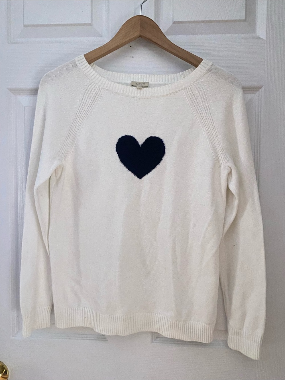 Talbots Cream Crewneck Sweater with Navy Heart #22